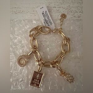 Lilly Pulitzer GWP gold rhinestone Palm Beach, Shell, pineapple charm bracelet